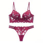 European and American sexy underwear French deep V embroidery stitching mesh lace underwear ultra-thin big chest small bra suit SHOPEZRA L.L.C.