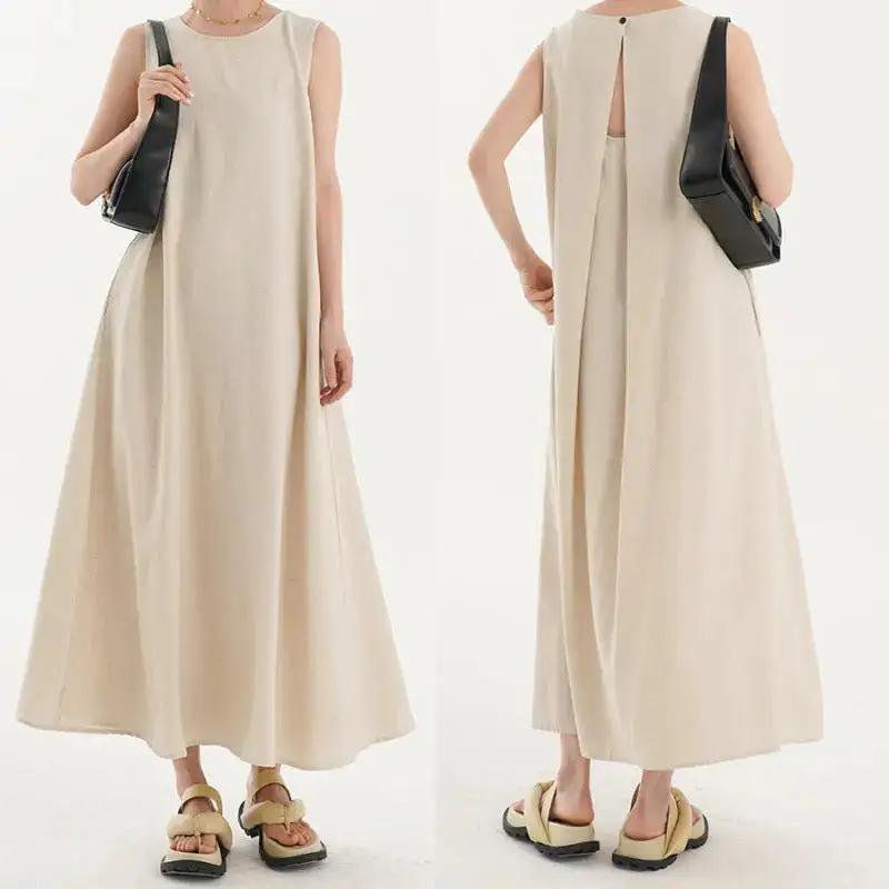Korean Chic2026 Summer French Design Loose Backless Sleeveless Vest Dress Casual Age-Reducing Long Dress by Dropshipman