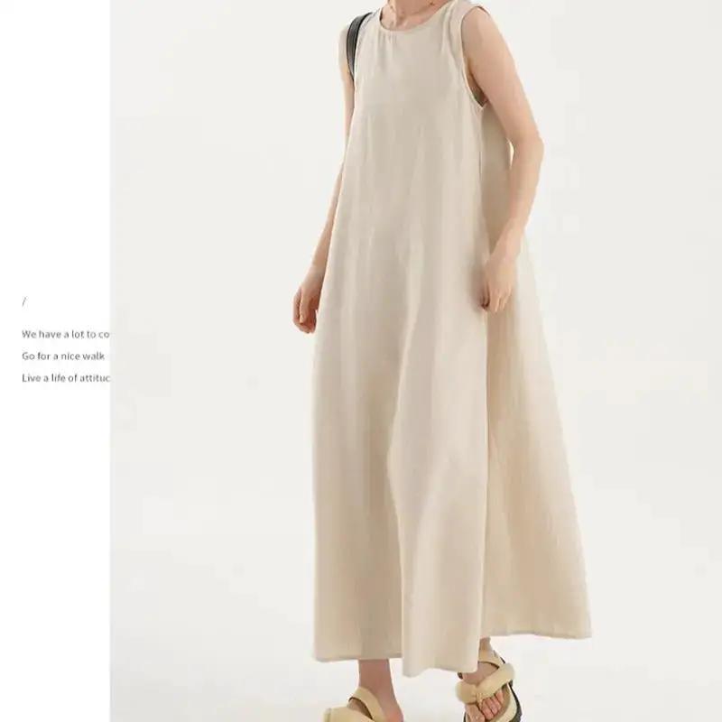 Korean Chic2026 Summer French Design Loose Backless Sleeveless Vest Dress Casual Age-Reducing Long Dress by Dropshipman