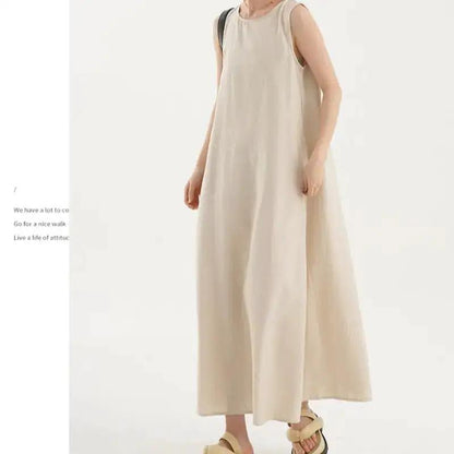 Korean Chic2026 Summer French Design Loose Backless Sleeveless Vest Dress Casual Age-Reducing Long Dress by Dropshipman