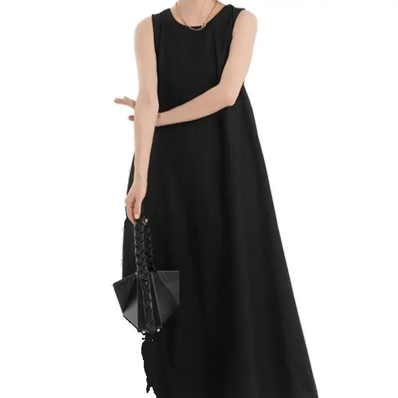 Korean Chic2026 Summer French Design Loose Backless Sleeveless Vest Dress Casual Age-Reducing Long Dress by Dropshipman