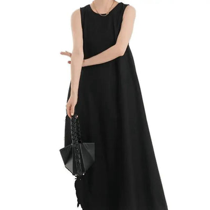 Korean Chic2026 Summer French Design Loose Backless Sleeveless Vest Dress Casual Age-Reducing Long Dress by Dropshipman