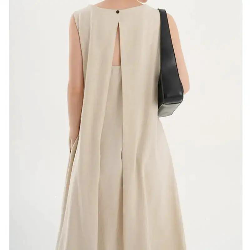 Korean Chic2026 Summer French Design Loose Backless Sleeveless Vest Dress Casual Age-Reducing Long Dress by Dropshipman