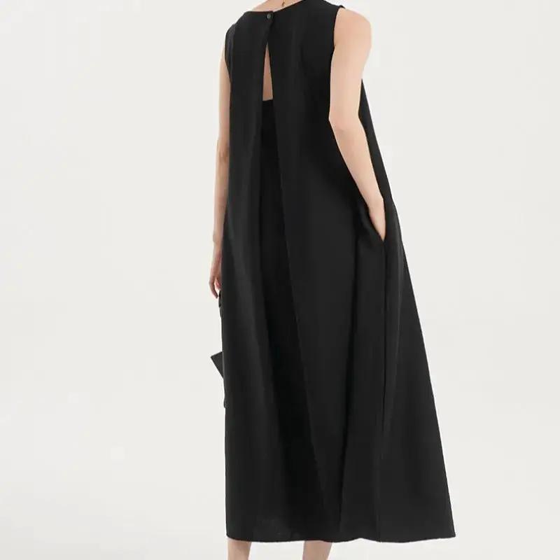 Korean Chic2026 Summer French Design Loose Backless Sleeveless Vest Dress Casual Age-Reducing Long Dress by Dropshipman