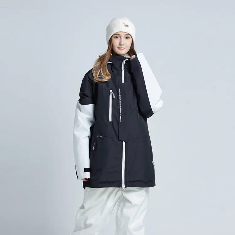 Women wearing black and white women's fleece-lined hoodie with modern designs, perfect for comfort and style.