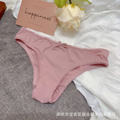 New Cross-Border Simple Triangle Panties for Women, Comfortable, Breathable, Sexy, Seamless, with Bow, Young Girl&
