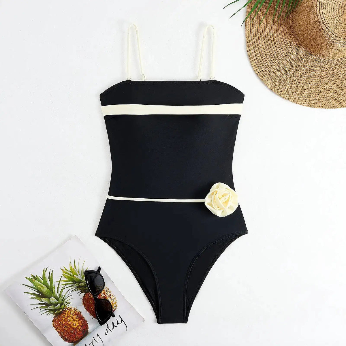 Pure black bikini one-piece swimsuit Europe and the United States Amazon AliExpress solid color sexy swimsuit gather thong Europe and the United States by Dropshipman
