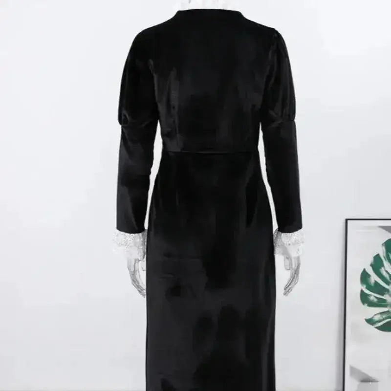 Sexy Lace Patchwork Velvet Long Dress Women Square Collar Full Sleeves Waist Slim Cinching Dresses 2026 Lady Party Vestidos New by Dropshipman