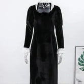 Sexy Lace Patchwork Velvet Long Dress Women Square Collar Full Sleeves Waist Slim Cinching Dresses 2026 Lady Party Vestidos New SHOPEZRA L.L.C.