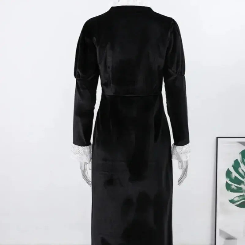 Sexy Lace Patchwork Velvet Long Dress Women Square Collar Full Sleeves Waist Slim Cinching Dresses 2026 Lady Party Vestidos New SHOPEZRA L.L.C.