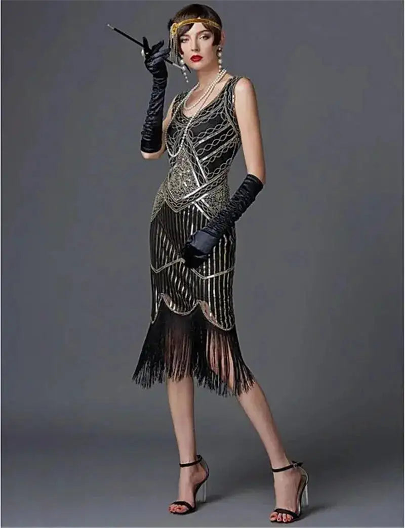 SIDAIMI 1920s Flapper Dress Great Gatsby Dress Round-Neck New Women&