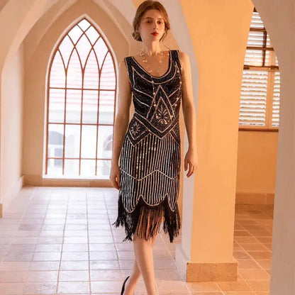 SIDAIMI 1920s Flapper Dress Great Gatsby Dress Round-Neck New Women&