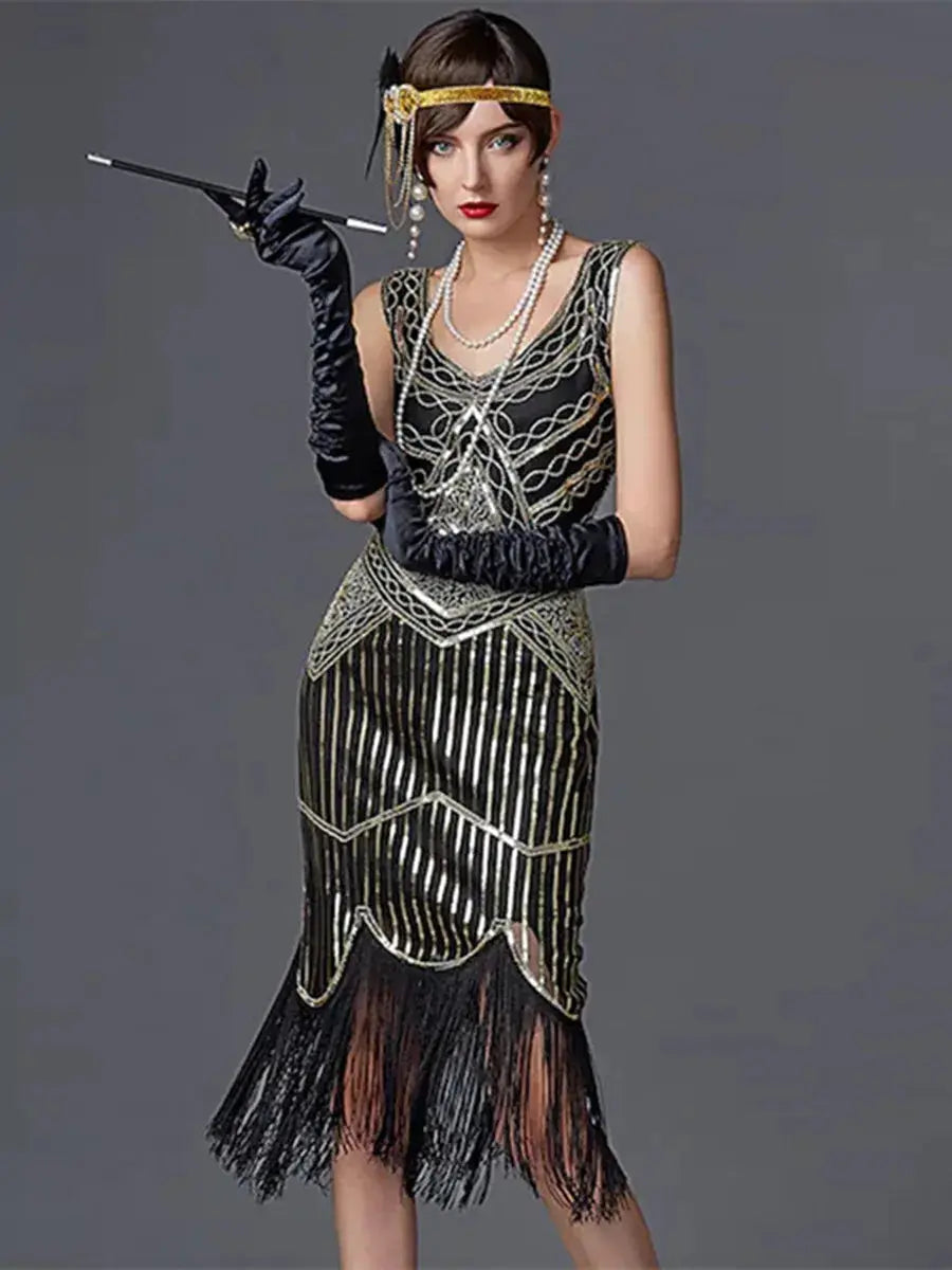 SIDAIMI 1920s Flapper Dress Great Gatsby Dress Round-Neck New Women&