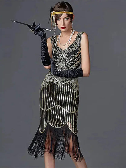 SIDAIMI 1920s Flapper Dress Great Gatsby Dress Round-Neck New Women&