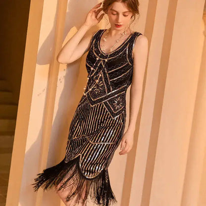 SIDAIMI 1920s Flapper Dress Great Gatsby Dress Round-Neck New Women&