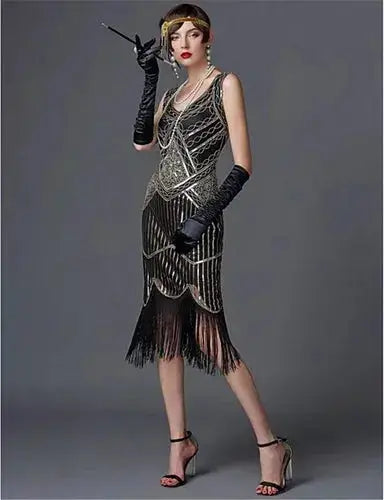 SIDAIMI 1920s Flapper Dress Great Gatsby Dress Round-Neck New Women&