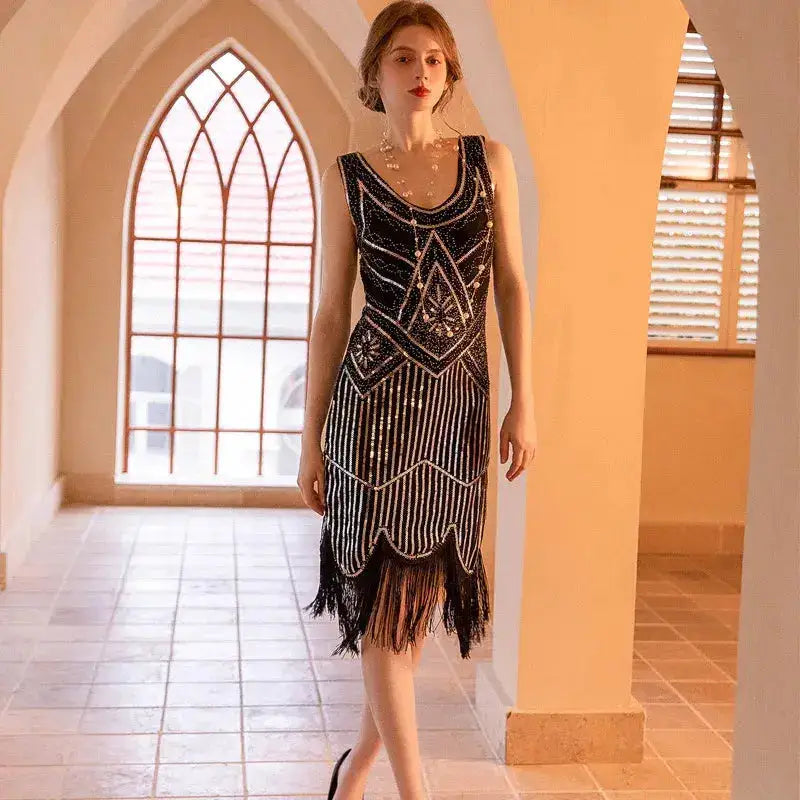 SIDAIMI 1920s Flapper Dress Great Gatsby Dress Round-Neck New Women&