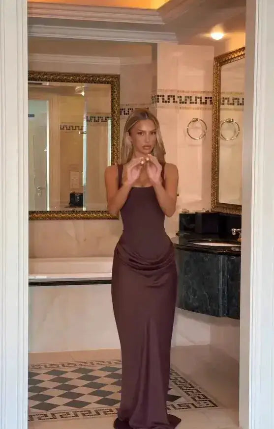 Women Square-neck Halter Mini Dress Sexy Pleated Sleeveless Backless High Waist Bodycon Dresses 2026 New Fashion Party Robes by Dropshipman