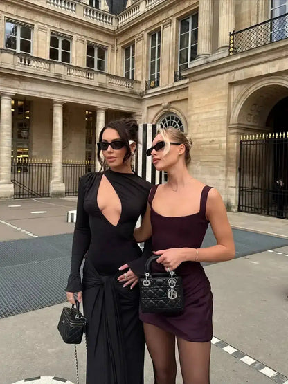 Women Square-neck Halter Mini Dress Sexy Pleated Sleeveless Backless High Waist Bodycon Dresses 2026 New Fashion Party Robes by Dropshipman