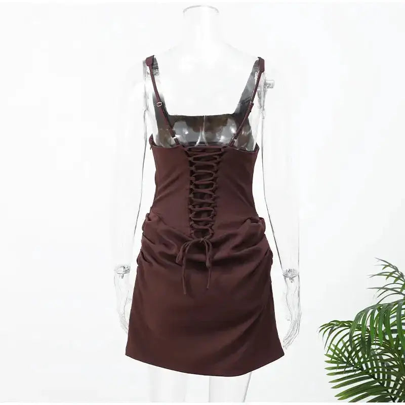 Women Square-neck Halter Mini Dress Sexy Pleated Sleeveless Backless High Waist Bodycon Dresses 2026 New Fashion Party Robes by Dropshipman