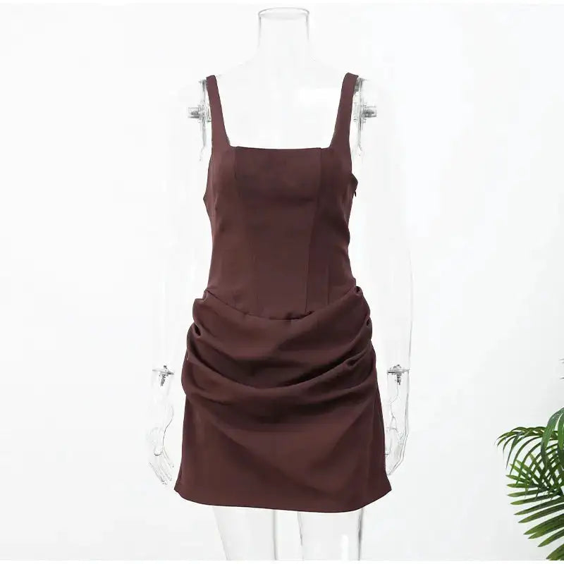 Women Square-neck Halter Mini Dress Sexy Pleated Sleeveless Backless High Waist Bodycon Dresses 2026 New Fashion Party Robes by Dropshipman