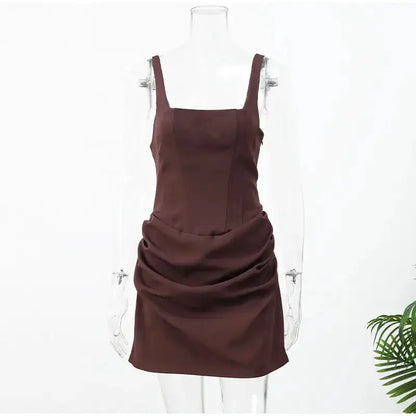 Women Square-neck Halter Mini Dress Sexy Pleated Sleeveless Backless High Waist Bodycon Dresses 2026 New Fashion Party Robes by Dropshipman