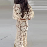 Flower Short Top Long Half Skirt Lady Set Round Neck Short Sleeve Tops High Waist Slim Maxi Skirts Sexy Fashion Women&