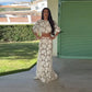 Flower Short Top Long Half Skirt Lady Set Round Neck Short Sleeve Tops High Waist Slim Maxi Skirts Sexy Fashion Women&