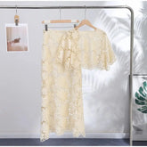 Flower Short Top Long Half Skirt Lady Set Round Neck Short Sleeve Tops High Waist Slim Maxi Skirts Sexy Fashion Women&