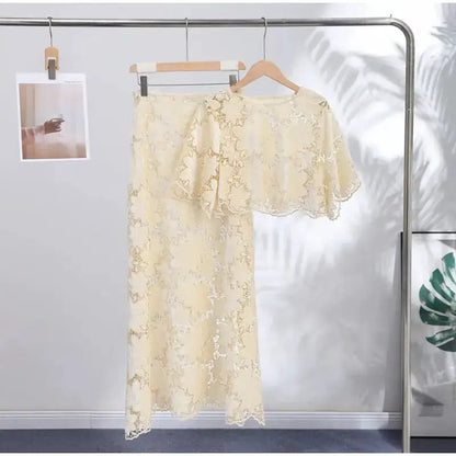 Flower Short Top Long Half Skirt Lady Set Round Neck Short Sleeve Tops High Waist Slim Maxi Skirts Sexy Fashion Women&