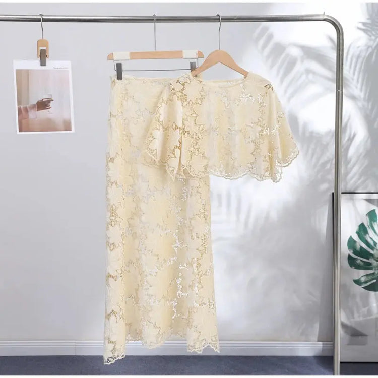 Flower Short Top Long Half Skirt Lady Set Round Neck Short Sleeve Tops High Waist Slim Maxi Skirts Sexy Fashion Women&