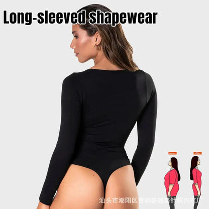 Cross-border long-sleeved jumpsuit tight top thong plus size autumn and winter seamless shapewear women&