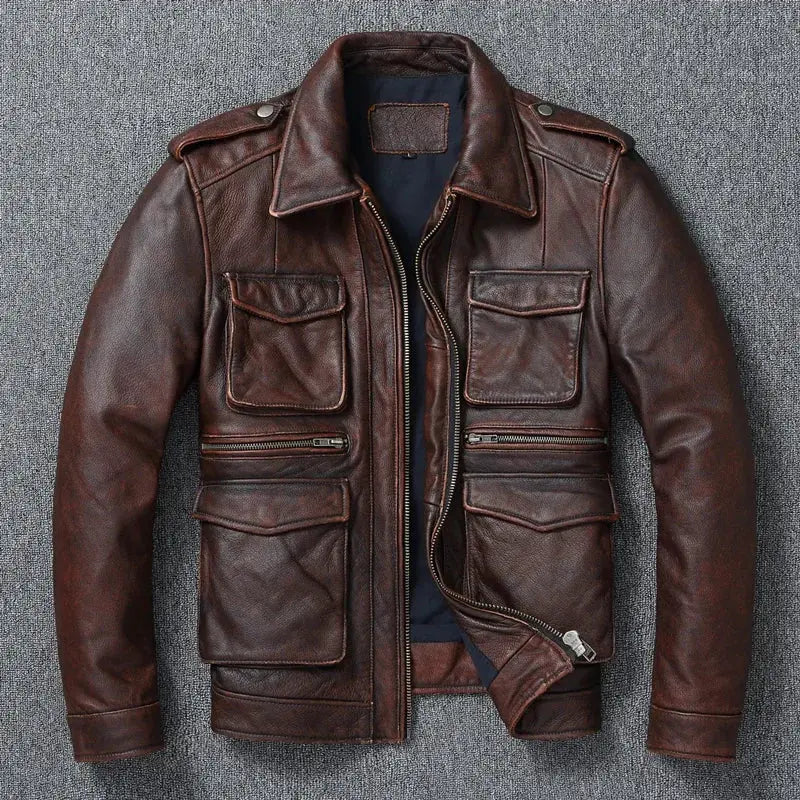 Vintage Red Brown Genuine Leather Jacket Men Soft Real Cowhide Black Winter Coat Biker Jackets Jaqueta Masculina De Couro SHOPEZRA L.L.C.
