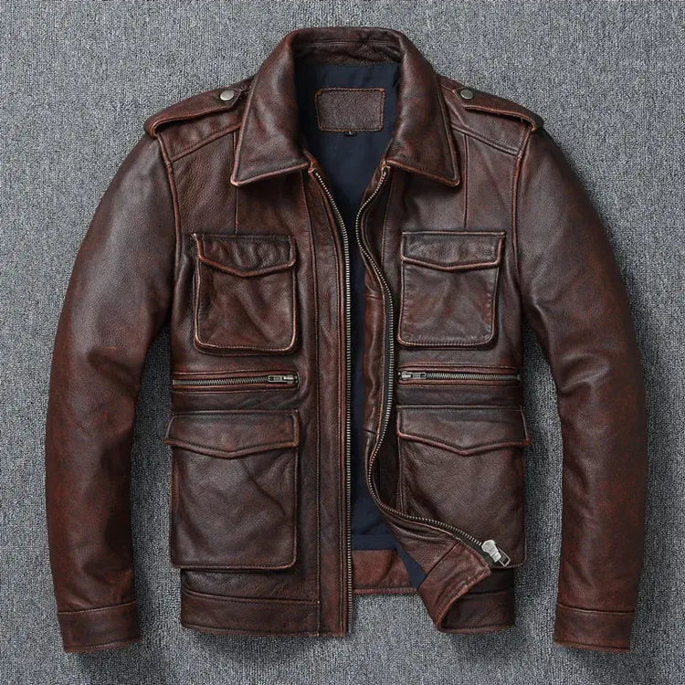 Vintage Red Brown Genuine Leather Jacket Men Soft Real Cowhide Black Winter Coat Biker Jackets Jaqueta Masculina De Couro SHOPEZRA L.L.C.