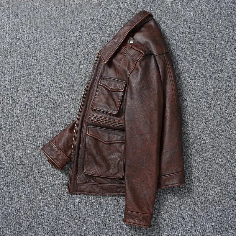 Vintage Red Brown Genuine Leather Jacket Men Soft Real Cowhide Black Winter Coat Biker Jackets Jaqueta Masculina De Couro SHOPEZRA L.L.C.