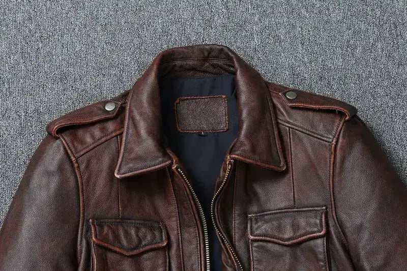 Vintage Red Brown Genuine Leather Jacket Men Soft Real Cowhide Black Winter Coat Biker Jackets Jaqueta Masculina De Couro by Dropshipman