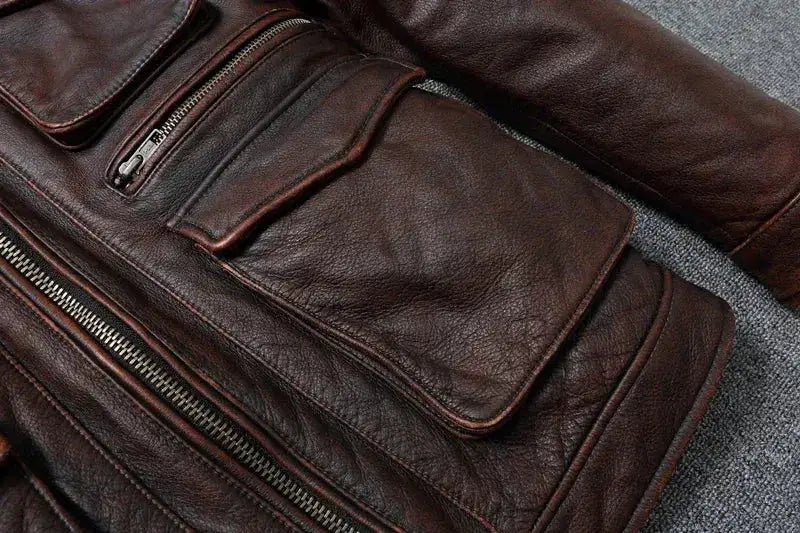 Vintage Red Brown Genuine Leather Jacket Men Soft Real Cowhide Black Winter Coat Biker Jackets Jaqueta Masculina De Couro by Dropshipman