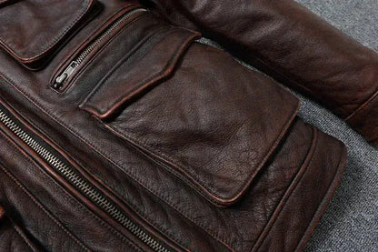 Vintage Red Brown Genuine Leather Jacket Men Soft Real Cowhide Black Winter Coat Biker Jackets Jaqueta Masculina De Couro by Dropshipman