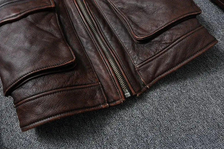 Vintage Red Brown Genuine Leather Jacket Men Soft Real Cowhide Black Winter Coat Biker Jackets Jaqueta Masculina De Couro SHOPEZRA L.L.C.