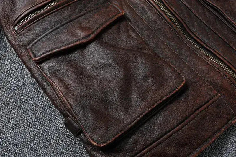 Vintage Red Brown Genuine Leather Jacket Men Soft Real Cowhide Black Winter Coat Biker Jackets Jaqueta Masculina De Couro by Dropshipman