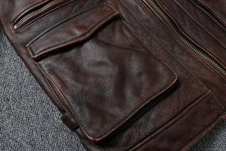 Vintage Red Brown Genuine Leather Jacket Men Soft Real Cowhide Black Winter Coat Biker Jackets Jaqueta Masculina De Couro SHOPEZRA L.L.C.