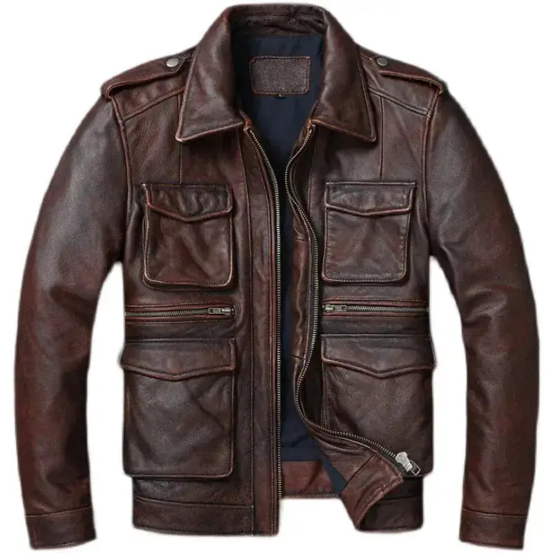 Vintage Red Brown Genuine Leather Jacket Men Soft Real Cowhide Black Winter Coat Biker Jackets Jaqueta Masculina De Couro by Dropshipman