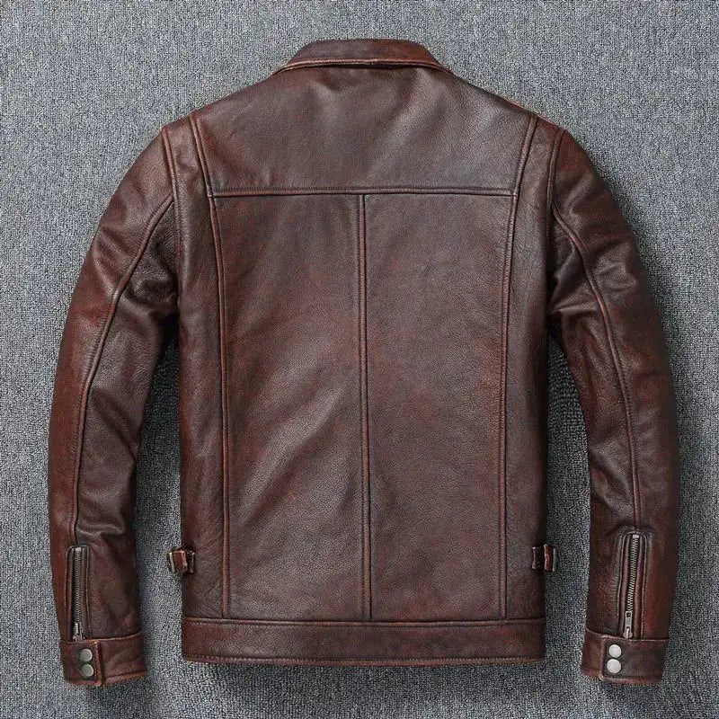 Vintage Red Brown Genuine Leather Jacket Men Soft Real Cowhide Black Winter Coat Biker Jackets Jaqueta Masculina De Couro by Dropshipman