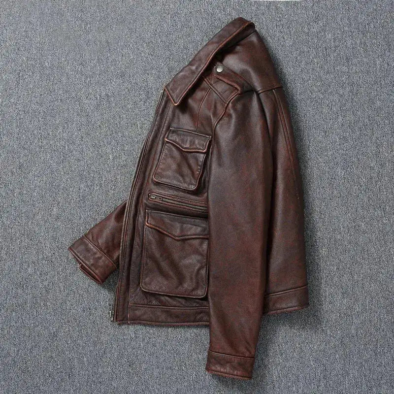 Vintage Red Brown Genuine Leather Jacket Men Soft Real Cowhide Black Winter Coat Biker Jackets Jaqueta Masculina De Couro by Dropshipman