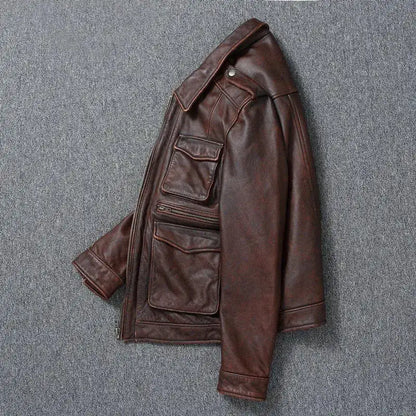 Vintage Red Brown Genuine Leather Jacket Men Soft Real Cowhide Black Winter Coat Biker Jackets Jaqueta Masculina De Couro by Dropshipman