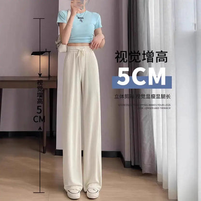 Ice Silk Wide-Leg Pants for Women, Summer Thin High-Waisted Drape Cool Mosquito-Proof Sun-Protective Casual Versatile Floor-Length Straight Pants by Dropshipman