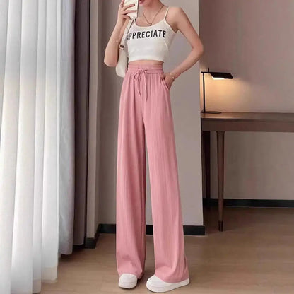 Ice Silk Wide-Leg Pants for Women, Summer Thin High-Waisted Drape Cool Mosquito-Proof Sun-Protective Casual Versatile Floor-Length Straight Pants by Dropshipman