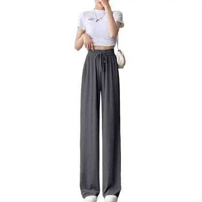 Ice Silk Wide-Leg Pants for Women, Summer Thin High-Waisted Drape Cool Mosquito-Proof Sun-Protective Casual Versatile Floor-Length Straight Pants by Dropshipman