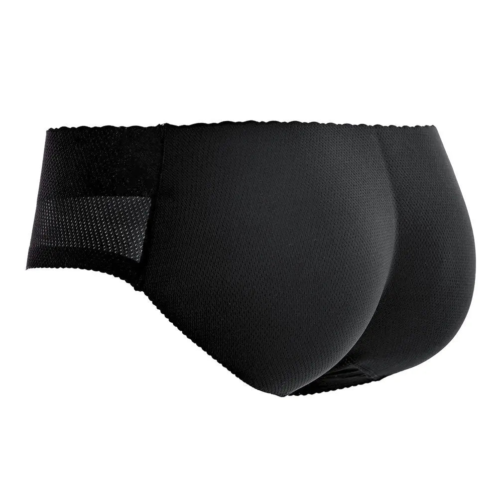 Large size black seamless butt lifting briefs by SHOPEZRA L.L.C., one-piece body-shaping underwear with low waist design.