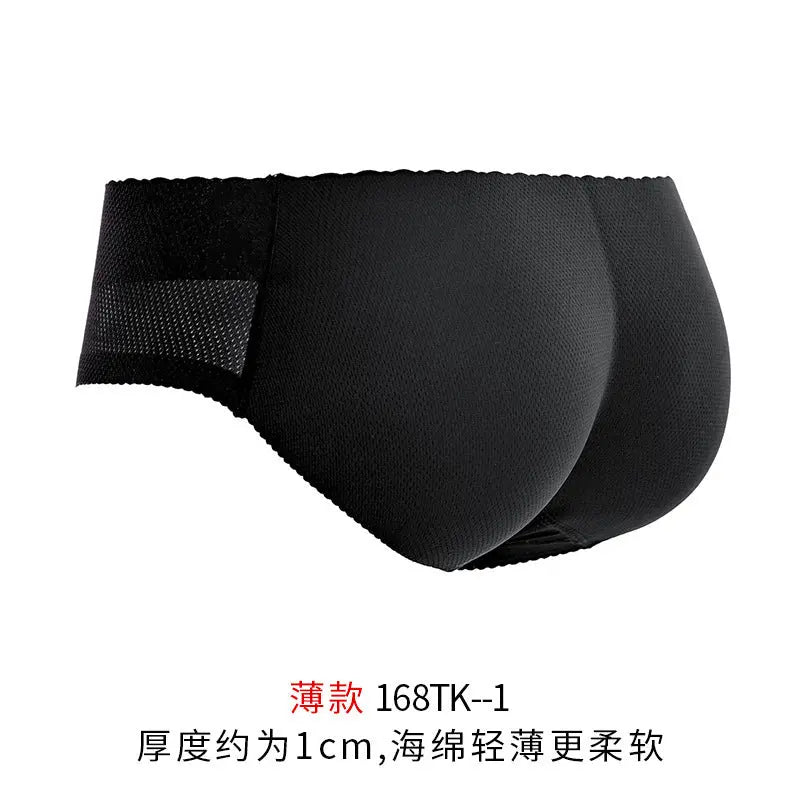 Black seamless large size butt lifting briefs by SHOPEZRA L.L.C., one-piece body shaper with low waist and buttocks enhancement.
